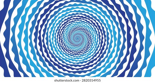 blue spiral optical illusion featuring concentric circular wave shapes and twisting patterns creating depth and motion in a vibrant abstract design
