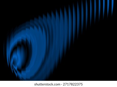 Forma espiral azul con textura acanalada sobre fondo transparente, elemento de diseño abstracto con efecto de degradado oscuro y color vibrante