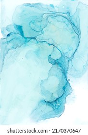 blue splash abstract painting, made using alcohol ink