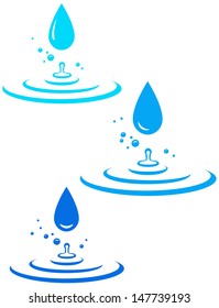 blue splash with many water drops on white background