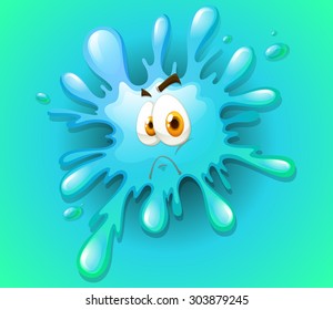 Blue splash with sad face illustration