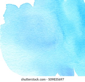 Blue splash watercolor paper texture wet brush paint stylized vector card for text design, web, print. Abstract cold color aquarelle hand drawn stroke spilling background for wallpaper, blank, banner