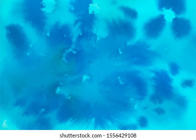Blue splash watercolor texture vector background. Hand drawn azure touches, blobs, daubs gradient artwork. Blue shades, turquoise wash drawing, smears, aquarelle brush strokes, wallpaper. 