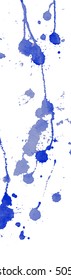 Blue splashes and blots on white background. Ink painting. Hand drawn illustration. Abstract watercolor artwork. 