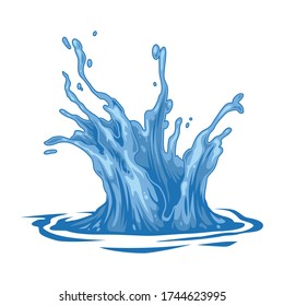 Agua azul salpicada con gotas y olas en vintage ilustración vectorial aislada