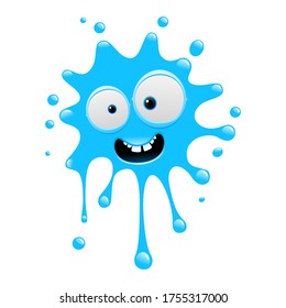 Blue splat cartoon character with funny face.Vector illustration of colorful splash characters series.