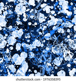 Blue splatter seamless pattern. Dark and light texture. Abstract vector background for web page, banners backdrop, fabric, home decor, wrapping
