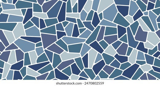 Fondo de azulejos de piedra de suelo de pavimento de mosaico de astilla azul. Suelo o pared de Rock, pavimento de la carretera, acera de la calle o vista superior del camino del jardín telón de fondo del Vector. Patrón de azulejos de cerámica o grava