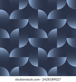 Fondo abstracto geométrico de la tendencia del vector del patrón sin costura de los círculos divididos azules. Ilustración de arte de medio tono estilo Bauhaus para impresión textil. Fondo de pantalla de abstracción gráfica repetitiva Punto de trabajo Textura