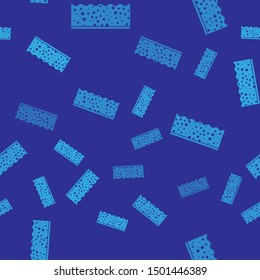Blue Sponge with bubbles icon isolated seamless pattern on blue background. Wisp of bast for washing dishes. Cleaning service logo.  Vector Illustration
