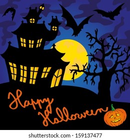 Blue spooky house 01 - vector illustration.