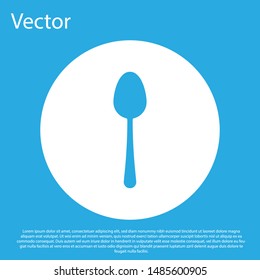 Blue Spoon icon isolated on blue background. Cooking utensil. Cutlery sign. White circle button. Vector Illustration