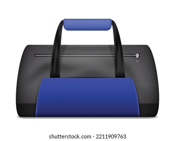 Mochila deportiva azul para ropa deportiva y equipamiento. Bolsa de viaje, icono de la bolsa de mar aislado sobre fondo blanco, bolso masculino para entrenamiento y fitness. Bolsa de Duffel. Ilustración del vector