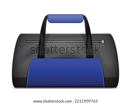 Blue sport backpack for sportswear and equipment. Travel bag, sea bag icon isolated on white background, male bag for training and fitness. Duffel bag. Vector illustration