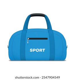 Saco de esporte azul com alças e bolso em ilustração de vetor realista zip. Bolsa para ginásio correndo jogging atividade atlética bagagem para coisas pessoais esportivas confortável transporte e armazenamento