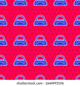 Blue Sport bag icon isolated seamless pattern on red background.  Vector Illustration