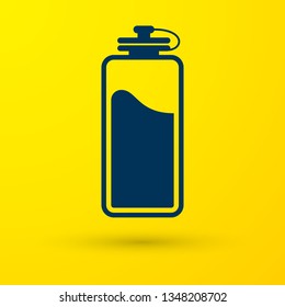 Blue Sport bottle with water icon isolated on yellow background. Vector Illustration