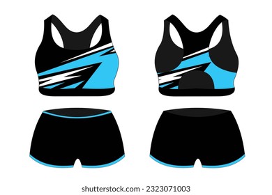 Blue Sport Bra, front and back view Standard Uniform design Vector illustration