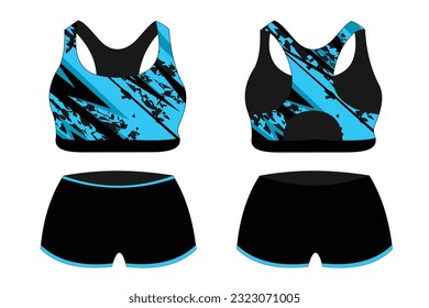 Blue Sport Bra, front and back view Standard Uniform design Vector illustration