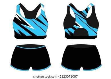 Blue Sport Bra, front and back view Standard Uniform design Vector illustration