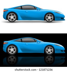 Blue Sport Car icon. Illustration on white and black