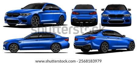 blue sport car in many angles 