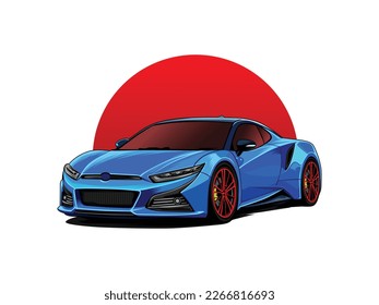 Blue Sport Car with red circle in transparent background High Resolution