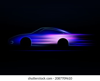 Blue sport car silhouette with reflection on black background. Vector illustration.ESP10