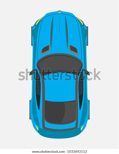 Blue sport car, top view in flat style\
isolated on a white\
background.