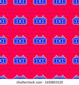 Blue Sport hockey mechanical scoreboard and result display icon isolated seamless pattern on red background.  Vector Illustration