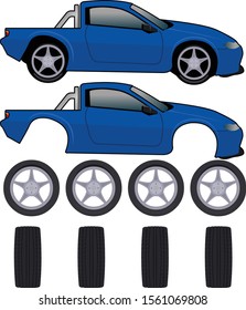 blue sport pickup truck car with tires