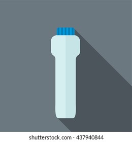 Blue sport plastic water bottle icon, flat style