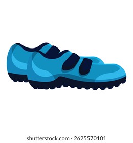 Blue sport shoes with three fasteners on each shoe are standing on white background