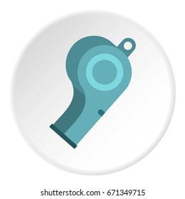 Blue sport whistle icon in flat circle isolated vector illustration for web