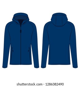 Blue sport zipped jacket with hood isolated vector on the white background
