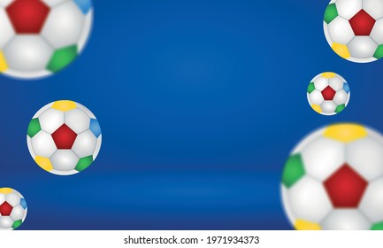 Blue sports background, bright patterns and soccer ball, vector illustration