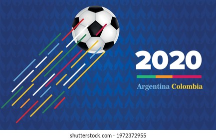 Blue sports background, bright patterns and soccer ball, vector illustration