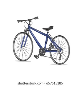 Blue sports bicycle with gear shifting isolated on white background. Vector illustration.