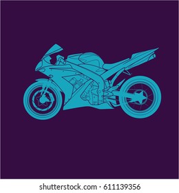 Blue Sports bike, flat contour