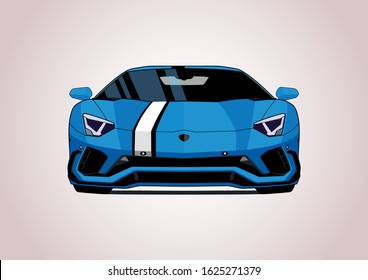 blue sports car, front view. Lamborghini Aventador.