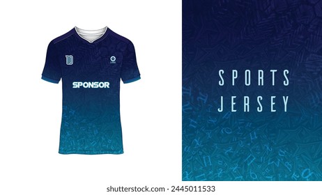 Blue sports design template for soccer jersey, football kit and tank top for basketball jersey. Sports uniform in front and back view. Tshirt mock up for sports club. Vector Illustration.