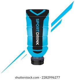 Blue Sports Drink Bottle, blue raspberry flavor, in blue black color packaging, realistic vector illustration in trendy flat 3d design style. Popular world sport drink. Editable graphic resources.