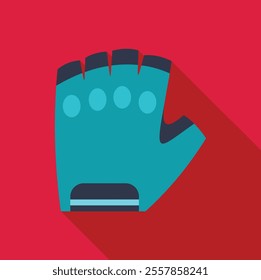 Blue sports glove with short fingers for cycling and other activities icon in flat style with long shadow on red background