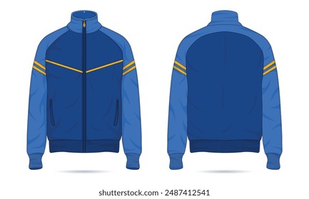 Blue sports jacket mockup front and back view