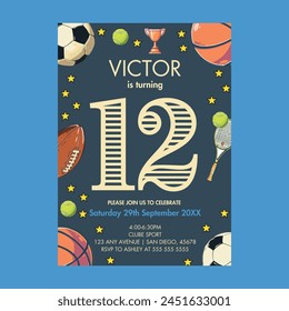 Invitación de cumpleaños para niños de Blue Sports