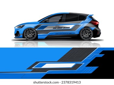 Blue Sporty car wrap livery design with printable file below