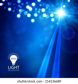 Blue spotlight abstract background. Christmas lights.  Vector illustration