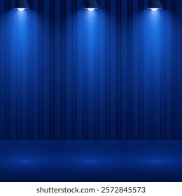 Blue Spotlight Background With Dark Background. Beauty product and Fashion Product Light. Space for selling products on the website. Empty room with spotlight effect.