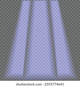 Blue spotlight beams set isolated on transparent background.