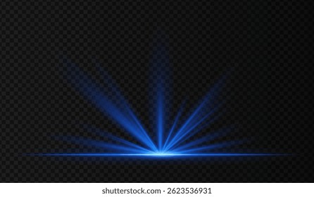 Blue spotlight burst with radiant beams and ground reflection. Transparent stage lighting for award scenes, celebration effects, or concert visuals.